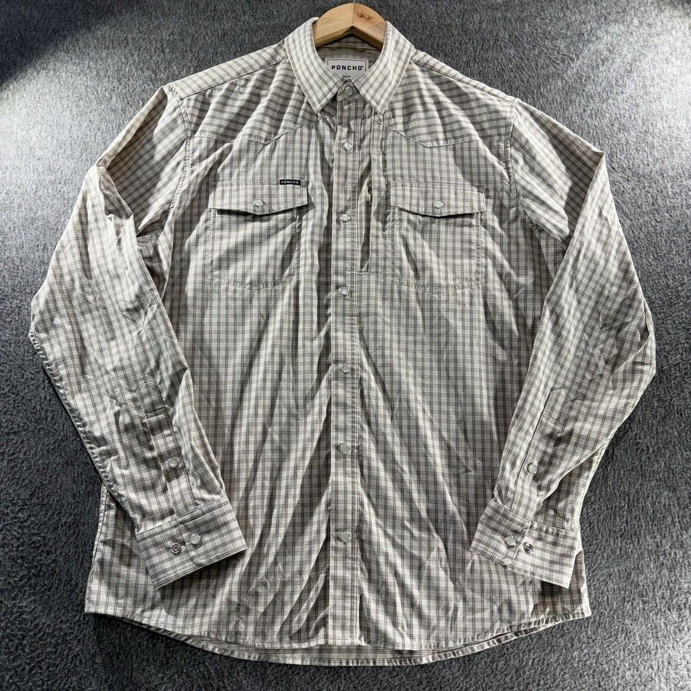 Poncho Mens Large Slim Fit Short Sleeve Performance Fishing Hiking Shirt Plaid